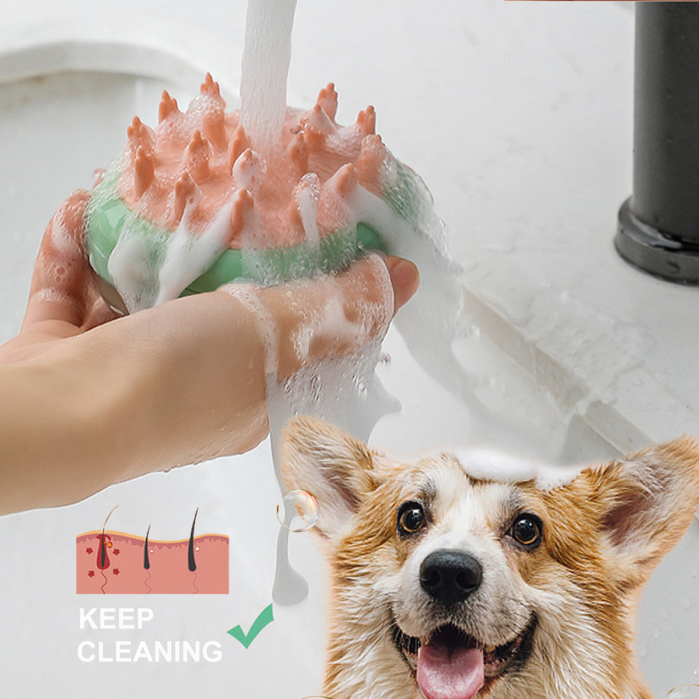 2-in-1 Pet Bathing & Grooming Brush with Shampoo Dispenser