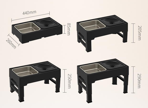 Adjustable Elevated Cat & Dog Feeder for Spine Protection with Removable Stainless Steel Bowl