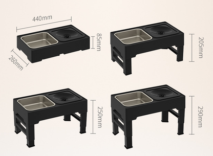 Adjustable Elevated Cat & Dog Feeder for Spine Protection with Removable Stainless Steel Bowl