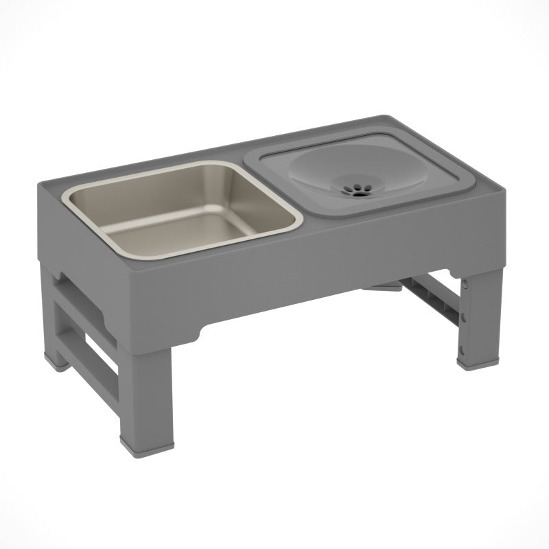 Adjustable Elevated Cat & Dog Feeder for Spine Protection with Removable Stainless Steel Bowl