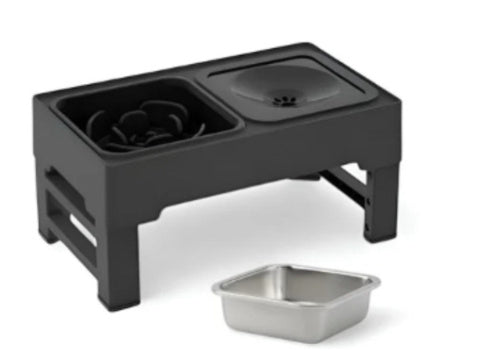 Adjustable Elevated Cat & Dog Feeder for Spine Protection with Removable Stainless Steel Bowl