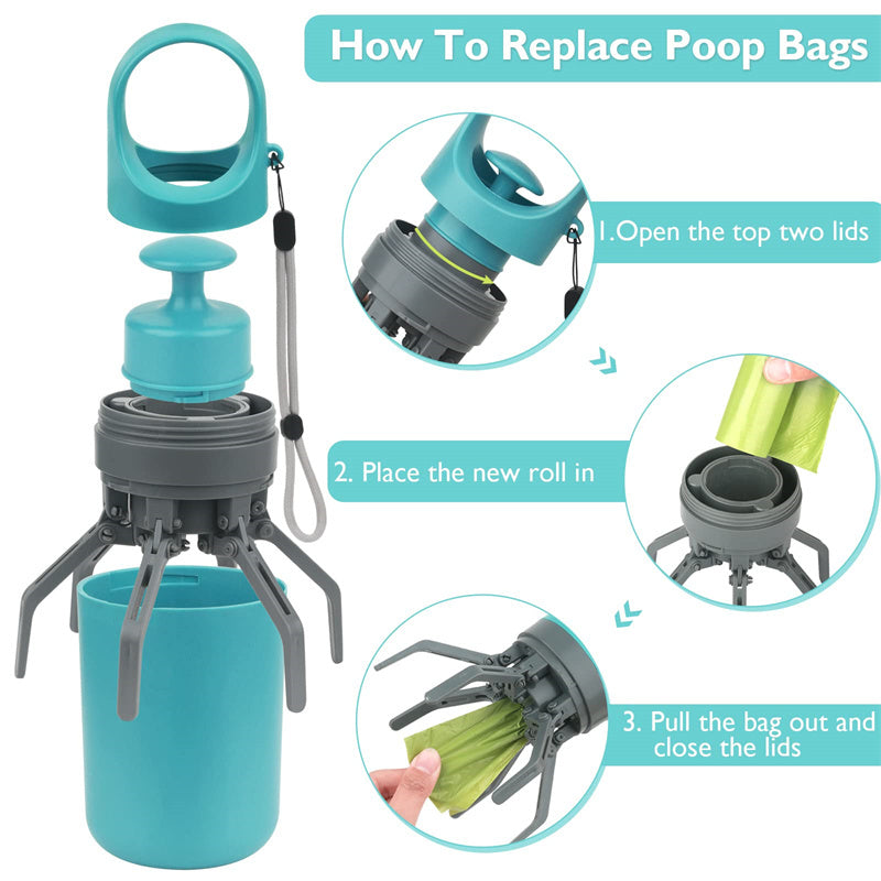 Portable Claw-Grabber Cats & Dogs Waste with Built-in Dispenser Bag