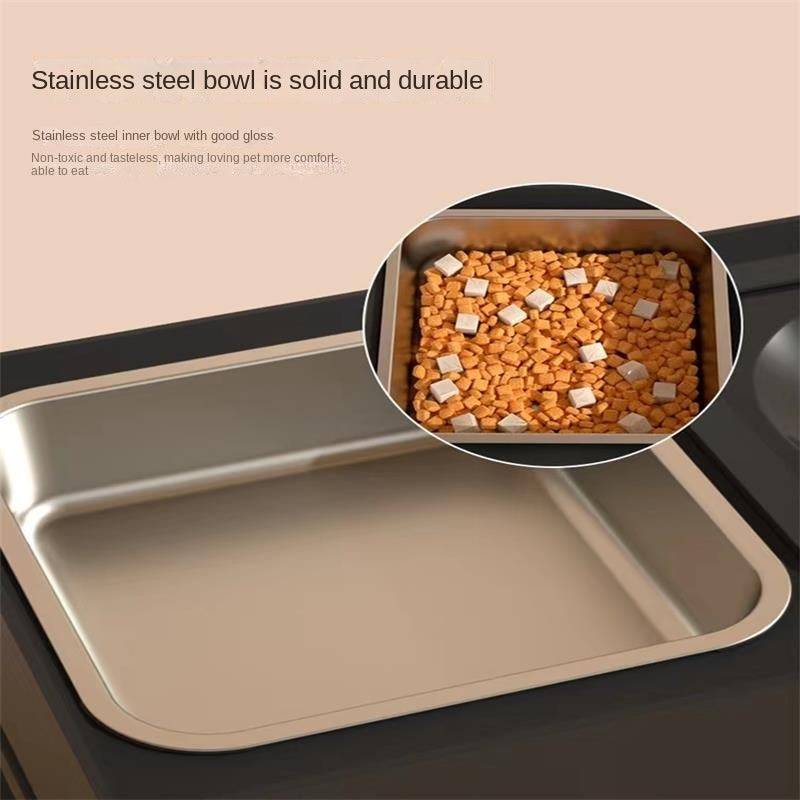 Adjustable Elevated Cat & Dog Feeder for Spine Protection with Removable Stainless Steel Bowl