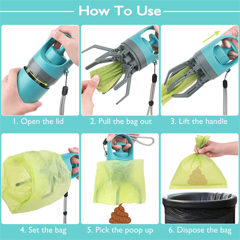 Portable Claw-Grabber Cats & Dogs Waste with Built-in Dispenser Bag