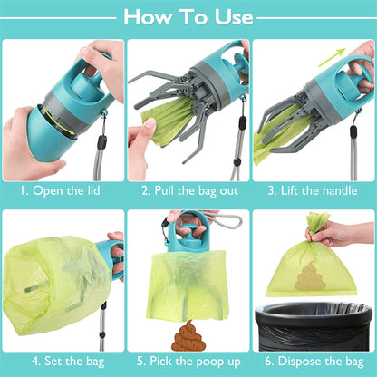 Portable Claw-Grabber Cats & Dogs Waste with Built-in Dispenser Bag
